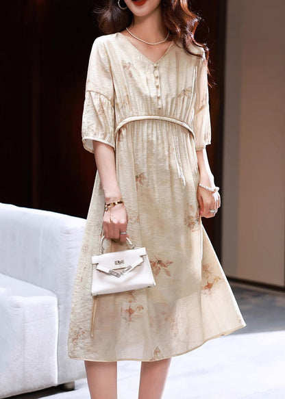 Apricot Print Patchwork Party Long Dress Summer
