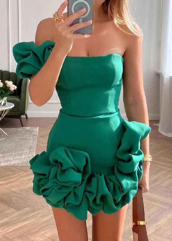 Blue Backless Wraped Strapless Dress Summer
