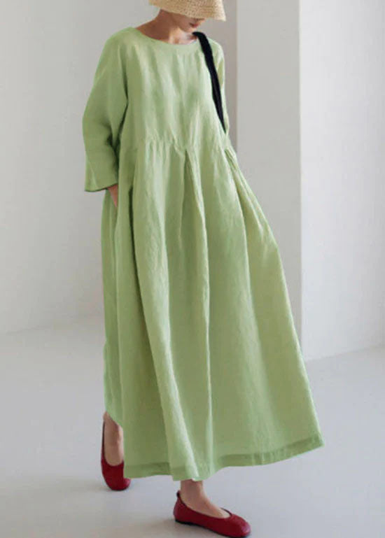 Apricot Cotton Dresses Pockets Patchwork Spring