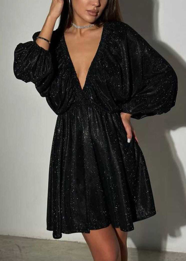 European and American Silver V Neck Party Dress