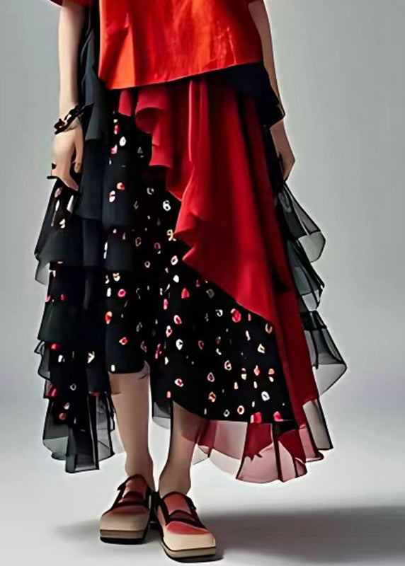 Red Tulle Patchwork Chiffon Two Piece Set