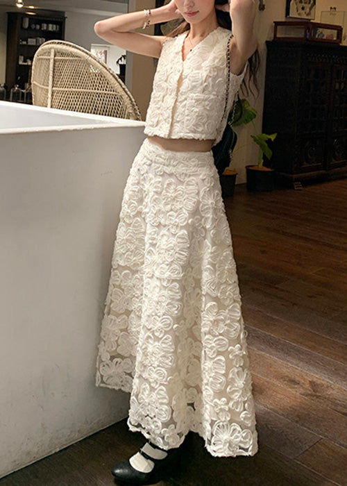Beige V Neck High Waist Cotton Two Pieces Set Sleeveless
