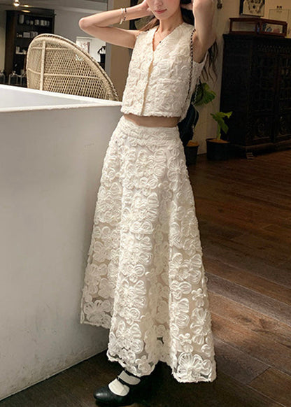 Beige V Neck High Waist Cotton Two Pieces Set Sleeveless