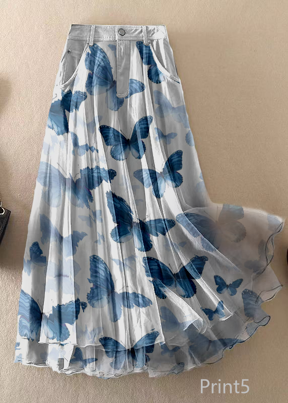 Natural Print2 High Waist Patchwork Tulle Skirts Spring