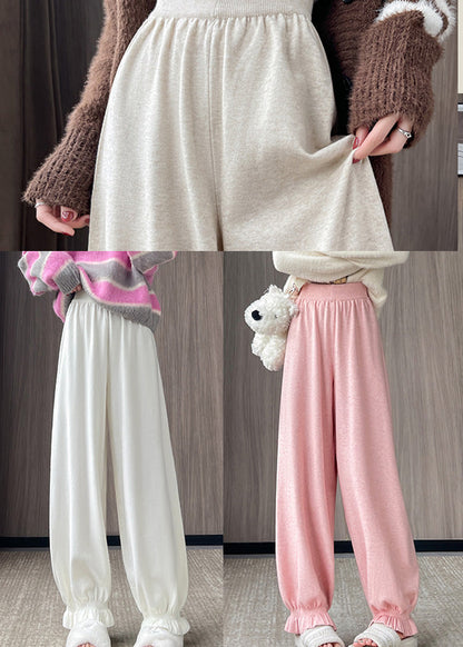 Fitted Beige Elastic Waist Knit Lantern Pants Fall