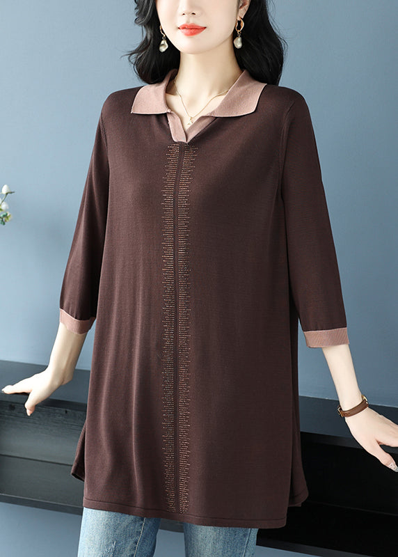 Green Hign Neck Ice Silk Knit Shirt Top Bracelet Sleeve