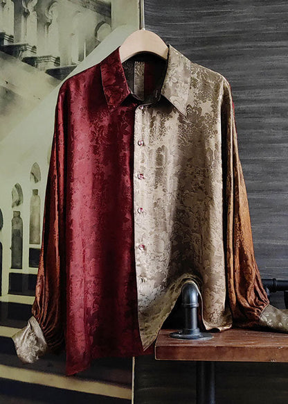 Mulberry Peter Pan Collar Patchwork Silk Shirt Tops Spring