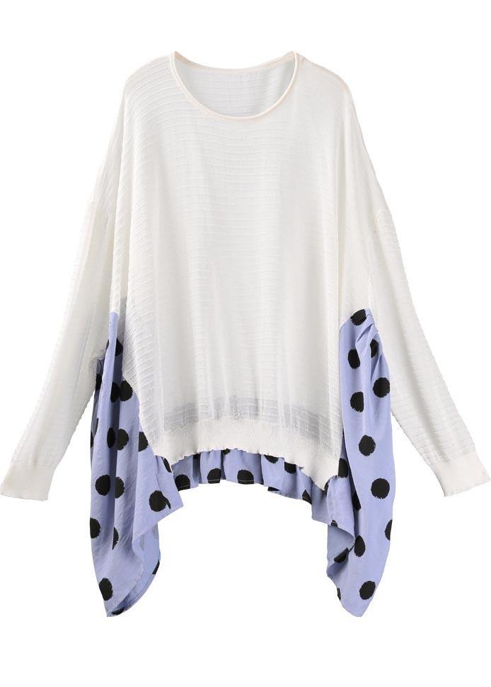 Summer Crew Neck Stitched T-shirt Pullover Loose Wave Point Top