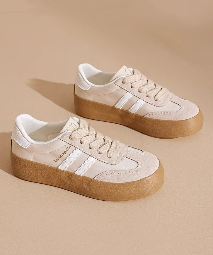 Splicing Platform Flat Shoes Rose Faux Leather Lace Up