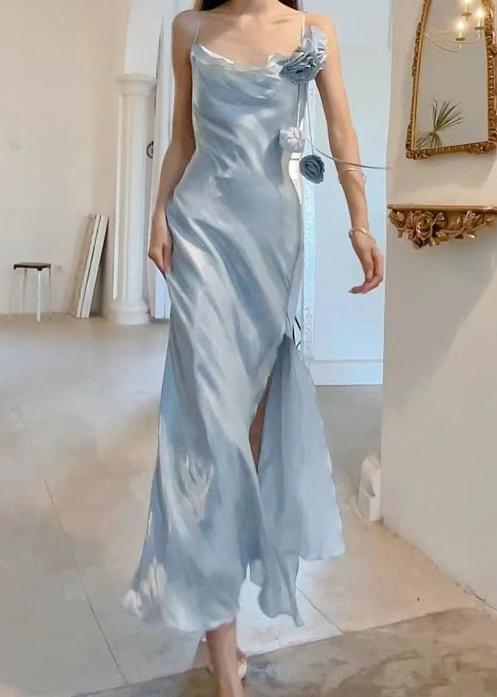 New Yellow Side Open Silk Spaghetti Strap Dress Sleeveless