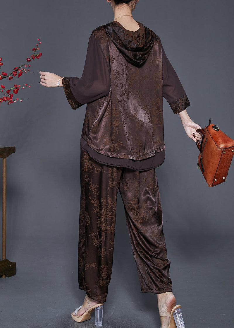 Art Chocolate Jacquard Oversized Patchwork Silk Sets 2 Pieces Spring