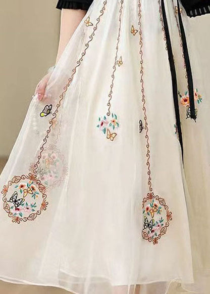 Apricot Wrinkled Embroideried Tulle Skirt Summer