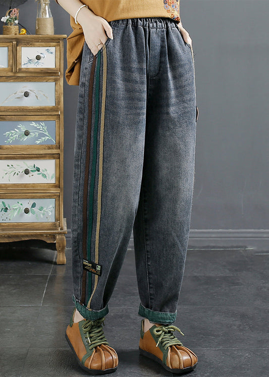 Blue Pockets Patchwork Denim Pants Fall