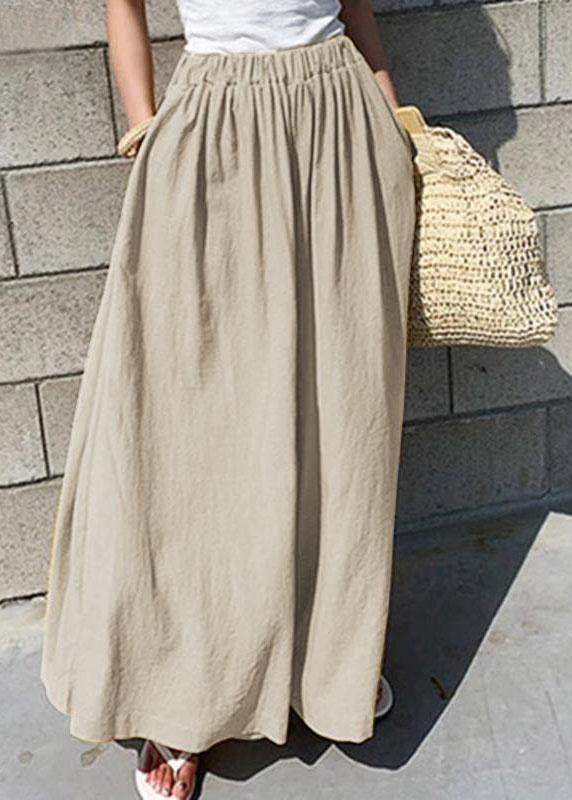 Elastic Waist Cotton Loose Wide Leg Pants With Pockets