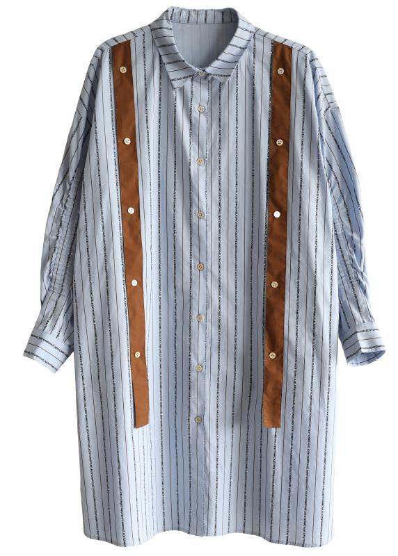 Blue Striped Cotton Button Spring Dresses