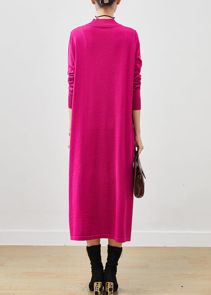 Rose Stand Collar Silm Fit Long Knit Dress Spring