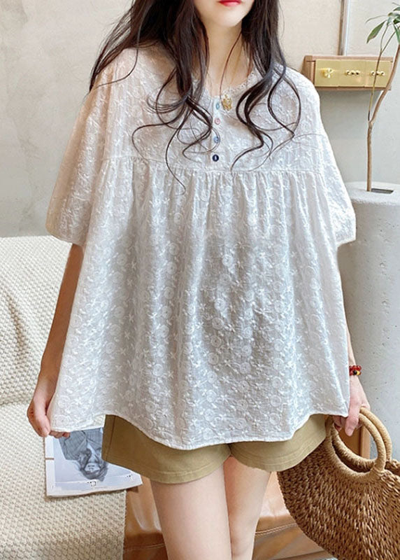 White O-neck Lace Patchwork Shirts Summer
