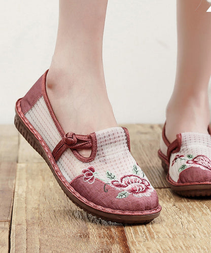 Comfortable Red Flats Cotton Fabric Splicing Embroideried