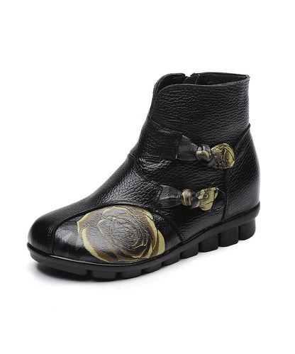 Splicing Ankle Boots Red Print Cowhide Leather
