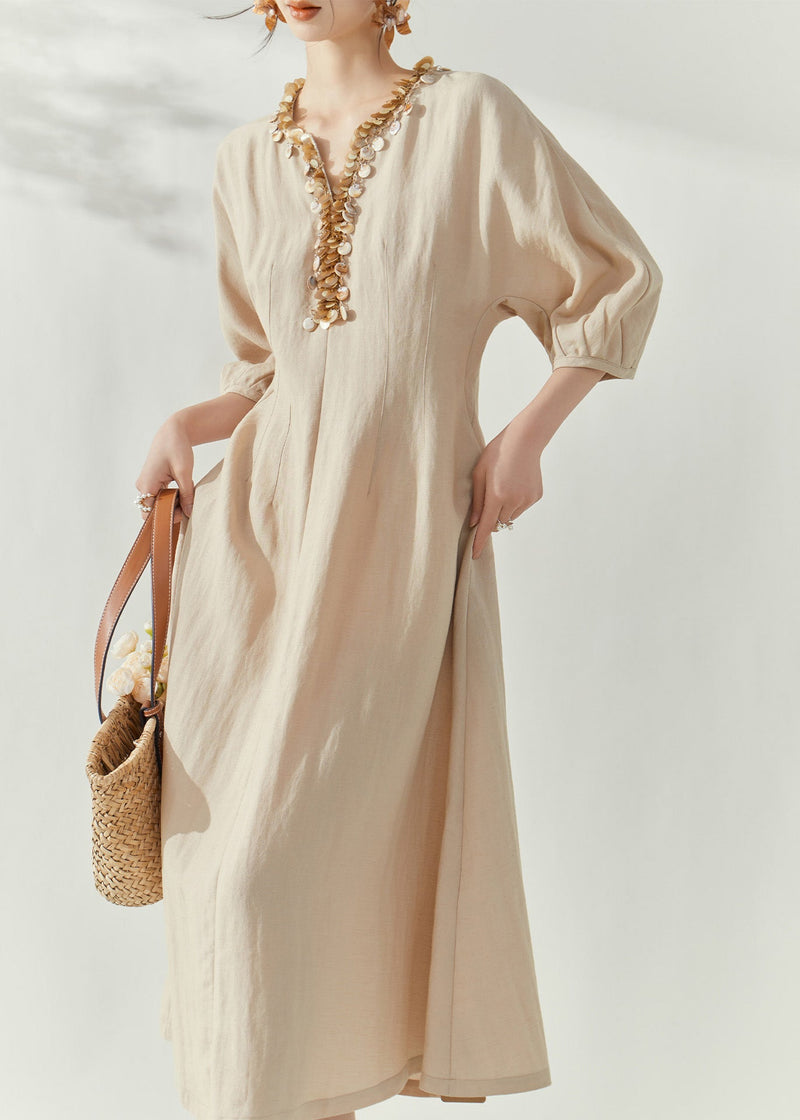 Apricot V Neck Maxi Dresses Fall