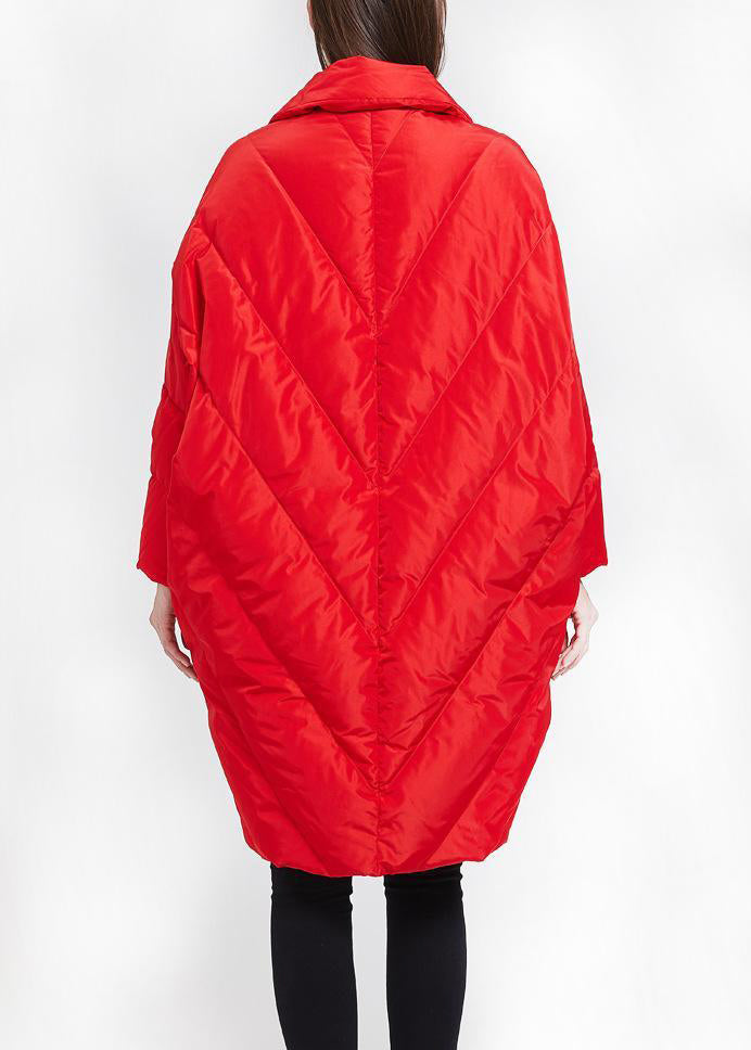 Red Peter Pan Collar Button Duck Down Coat Long Sleeve