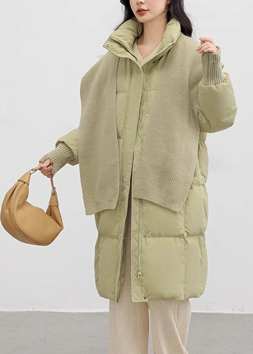 Light Green Oversized With Scarf Duck Down Puffer Jacket Winter