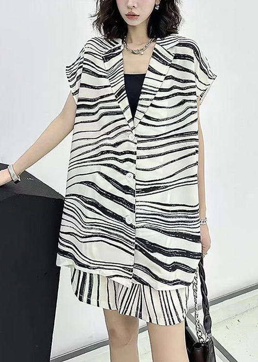 Organic White Oversized Striped Cotton Two Piece Set Outfits Summer