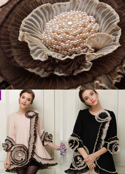 Apricot Patchwork Woolen Coats Ruffled Nail Bead Spring