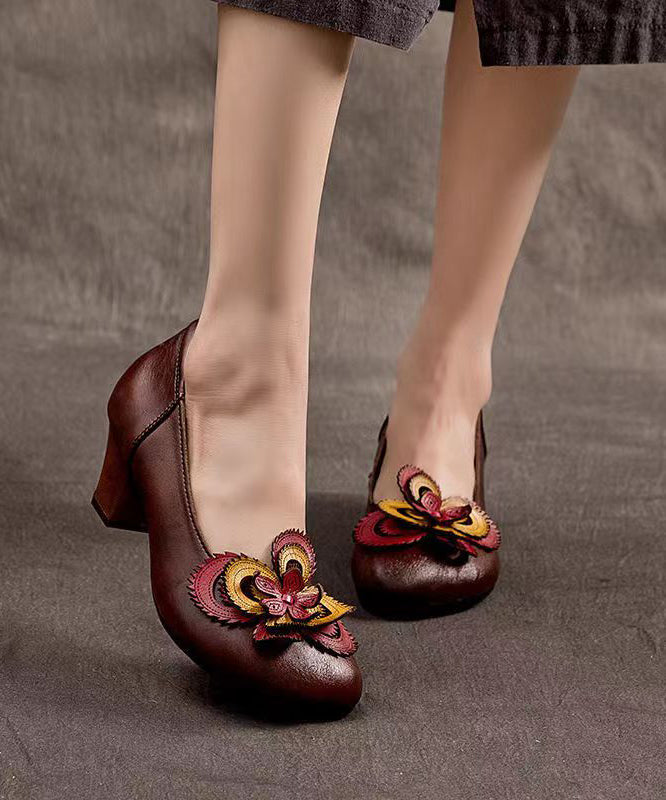 Original Handmade Retro Coffee Chunky Heel