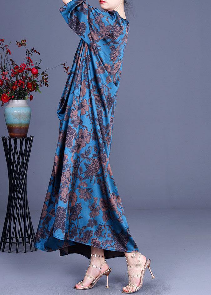 Blue Vogue Print Summer Silk Robe Dresses Half Sleeve