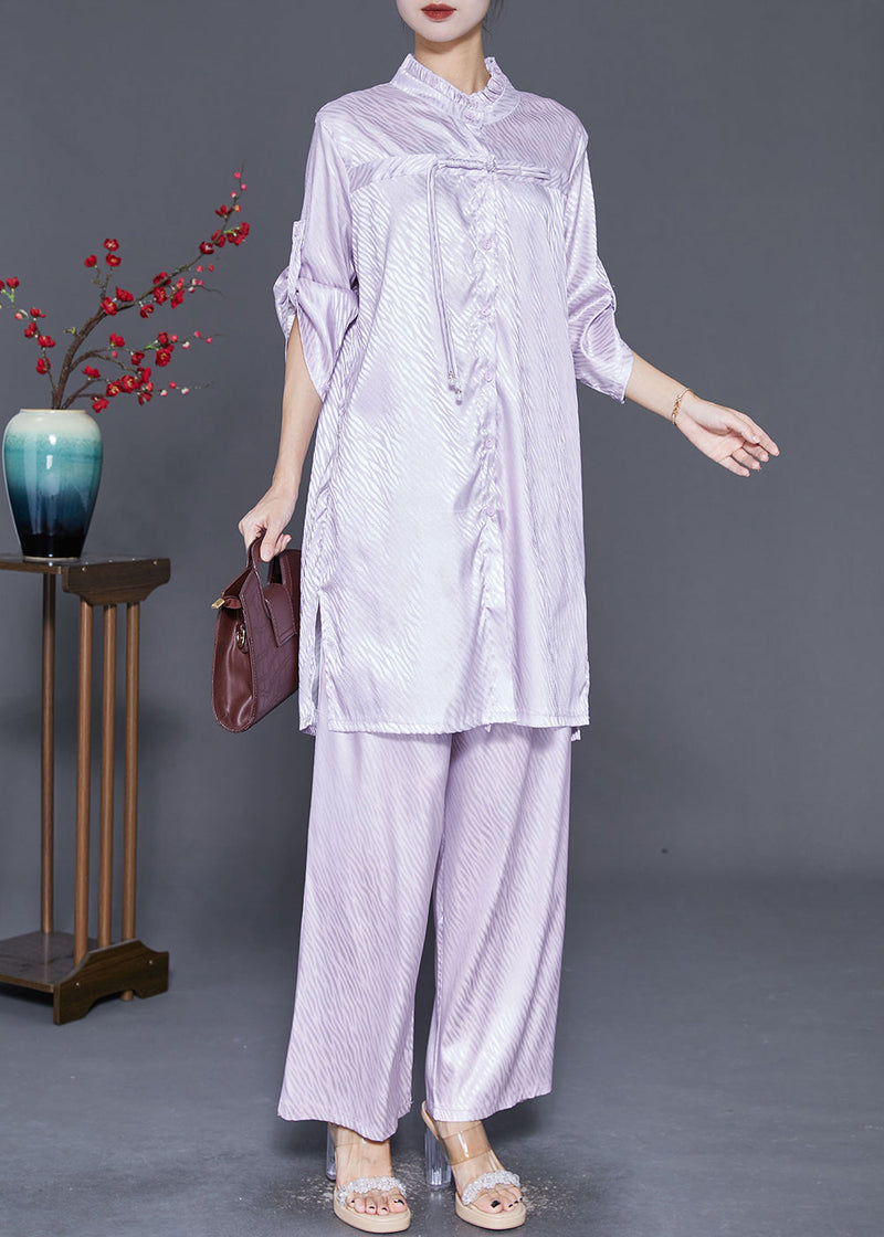 Light Purple Ruffled Tasseled Silk Two Pieces Set Fall