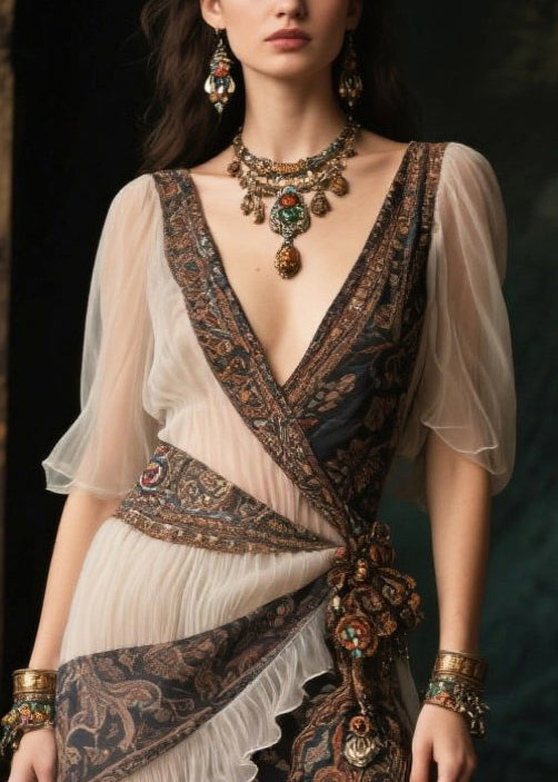 Style Patchwork Side Open Chiffon Long Dress Summer