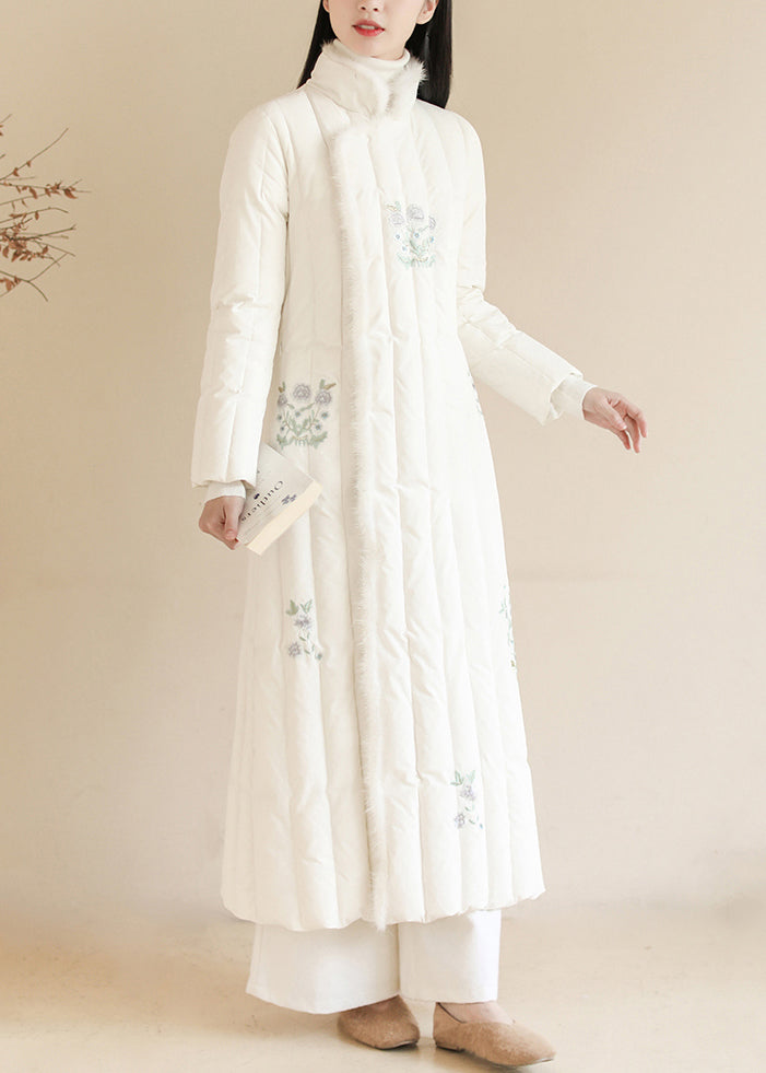White Embroideried Patchwork Mink Hair Duck Down Puffer Coats Winter