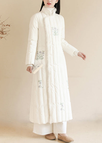 White Embroideried Patchwork Mink Hair Duck Down Puffer Coats Winter
