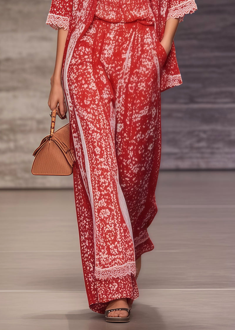 Red Oversized Print Chiffon Two Pieces Set Summer