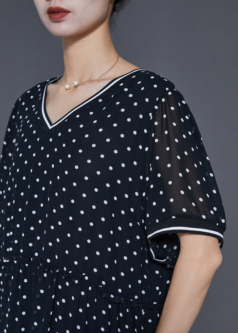 Black Ruffled Exra Large Hem Chiffon Dresses Summer