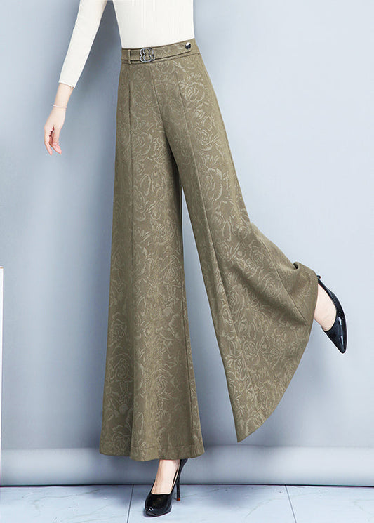 Khaki Print High Waist Wide Leg Pants