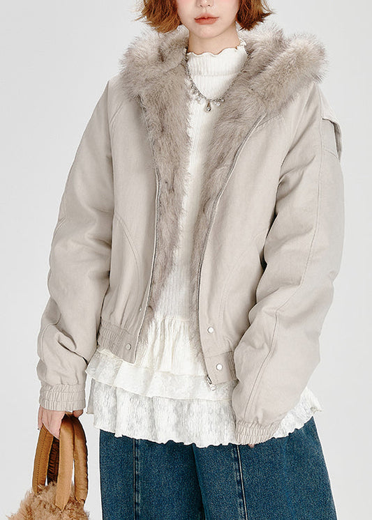 Zip Up Fuzzy Fur Patchwork Fine Cotton Filled Hooded Jacket Winter
