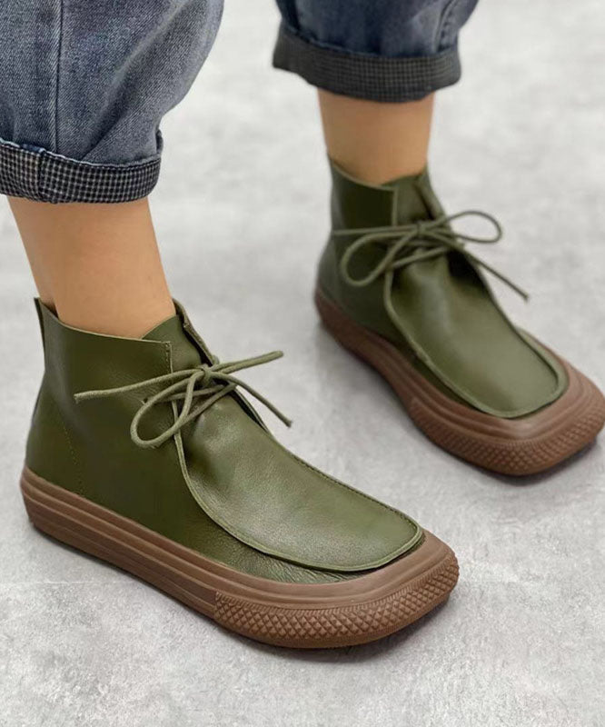 Chocolate Cowhide Leather Boots Lace Up Ankle Boots