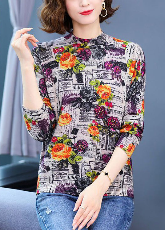 Yellow Print Patchwork Cotton Knit Top Spring