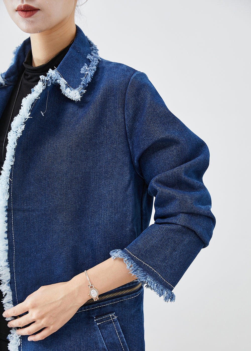 Modern Blue Zip Up Wear on Both Sides Denim Trench Coats Fall