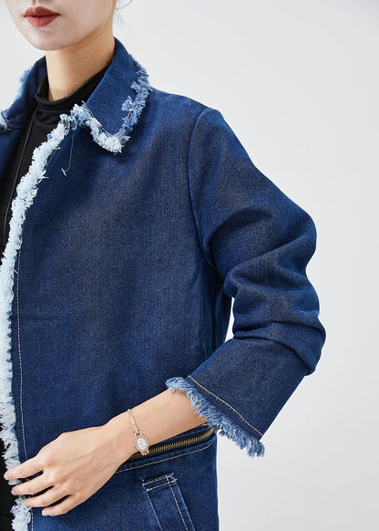 Modern Blue Zip Up Wear on Both Sides Denim Trench Coats Fall