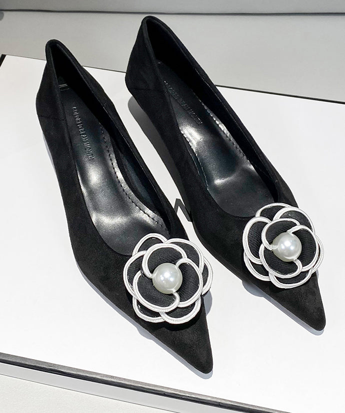 Classy Splicing Kitten Shoes Black Suede