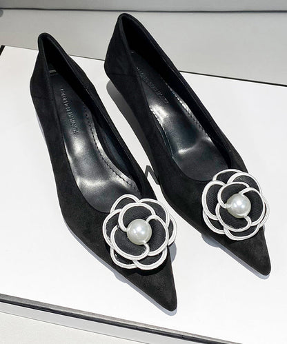 Classy Splicing Kitten Shoes Black Suede