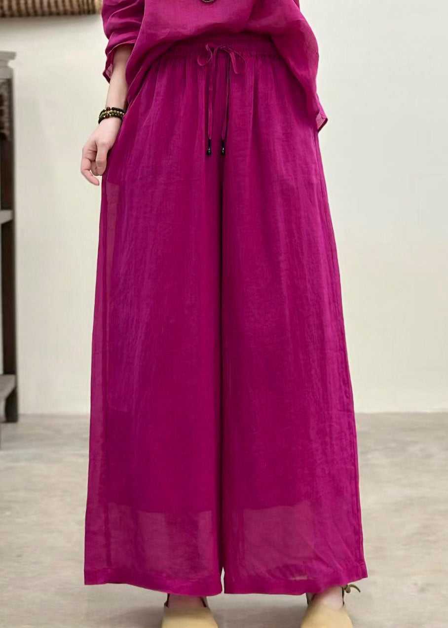 Rose Pockets Elastic Waist Linen Pants Summer