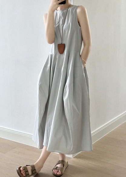 Green Patchwork Cotton Long Dress Zippered Fall