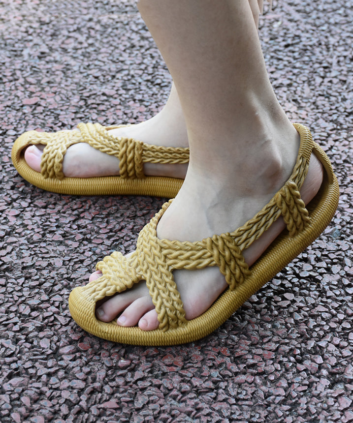 Best Beach Sandals for Walking Splicing Yellow Hollow Out Peep Toe