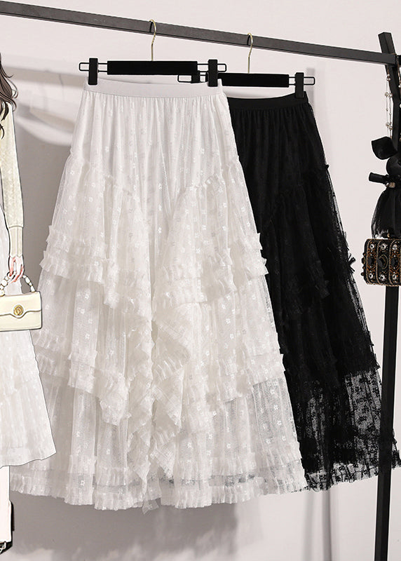 Black Ruffled Lace a Line Skirts Fall
