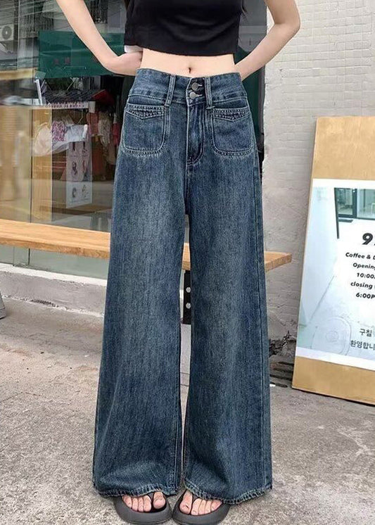Navy Oversized Denim Straight Pants Fall