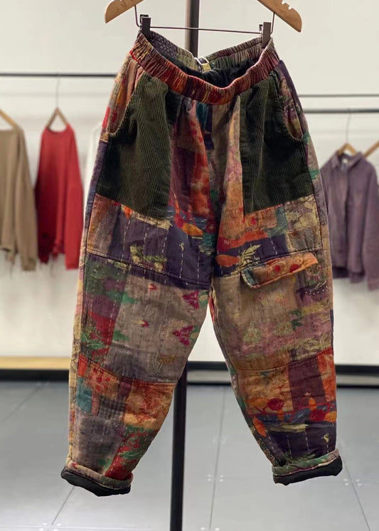 Purple Pockets Patchwork Fine Cotton Filled Pants Fall